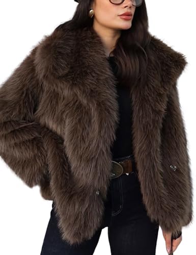 XUNRYAN 2024 Winter Faux-Fur Jackets Women's Short Shaggy Faux Fur